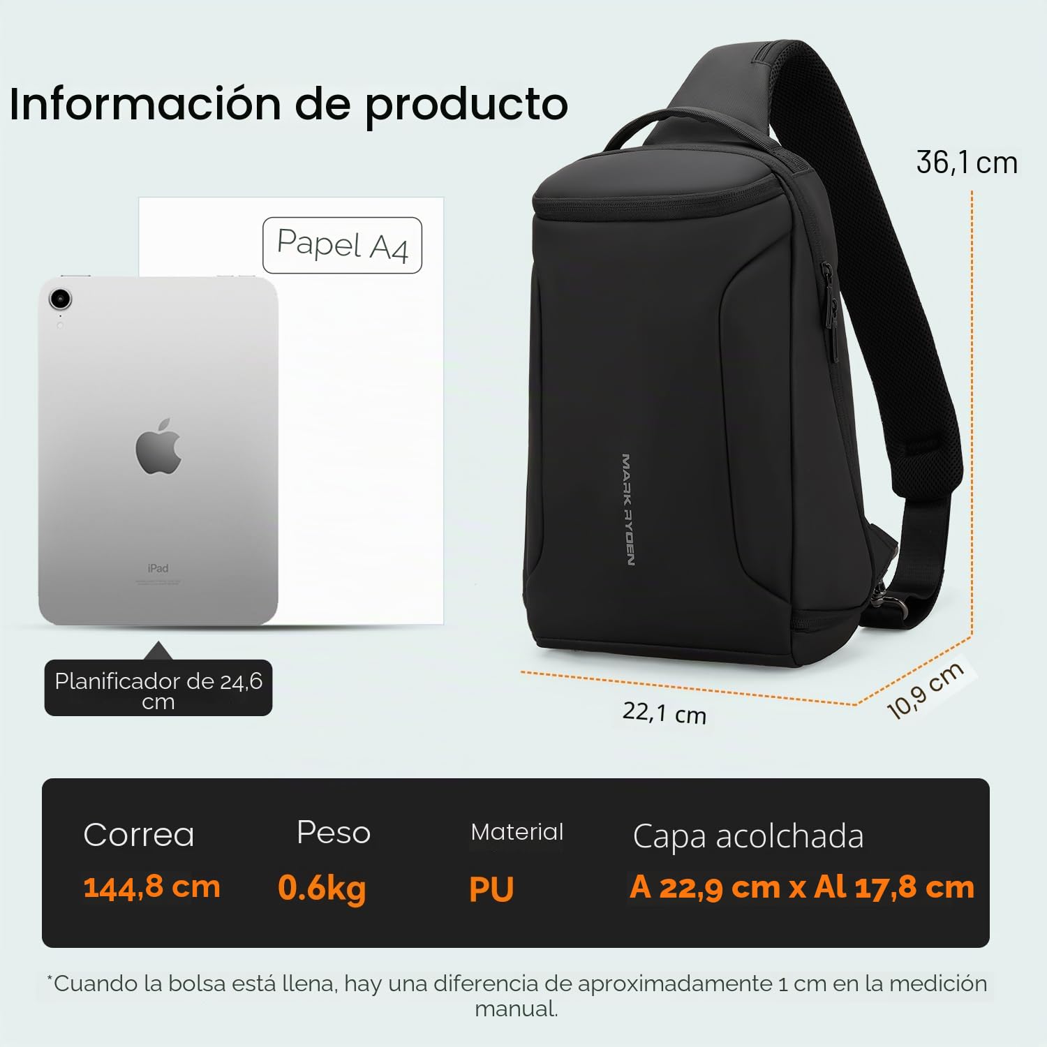 MARK RYDEN Bolso bandolera para hombre y mujer, impermeable, antirrobo, para iPad de 9.7 pulgadas