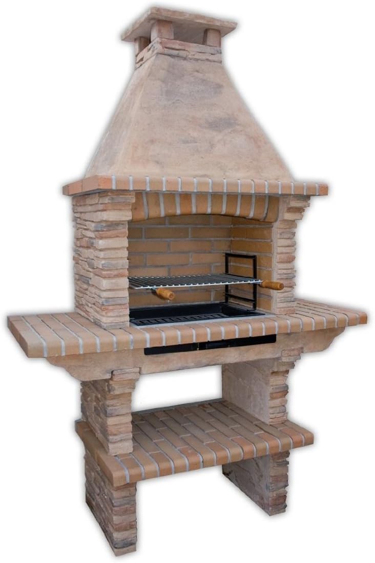 Light Stone Masonry Barbecue BBQ With Grill and Side Tables