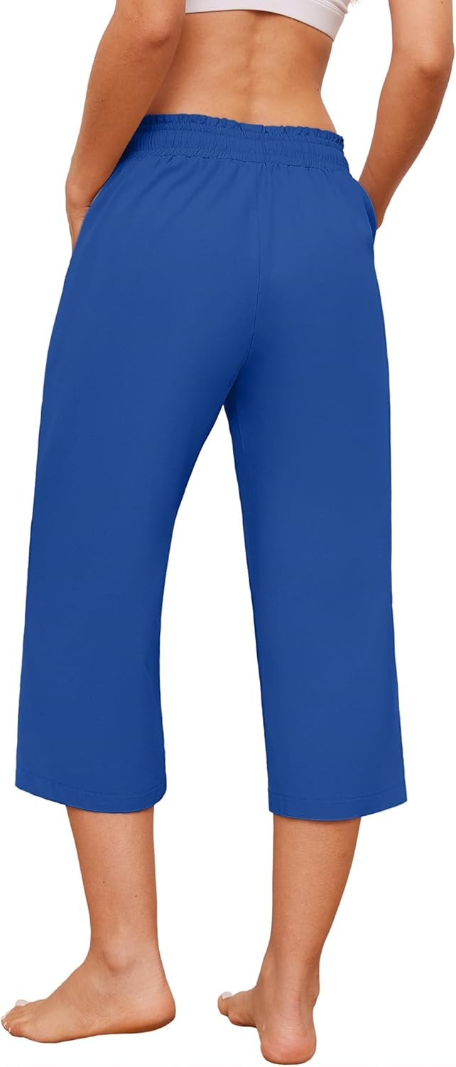 Larmliss Womens Capri Pants Casual Wide Leg Drawstring Elastic Waist Loose Lounge Cropped Pants with Pockets - Image 5