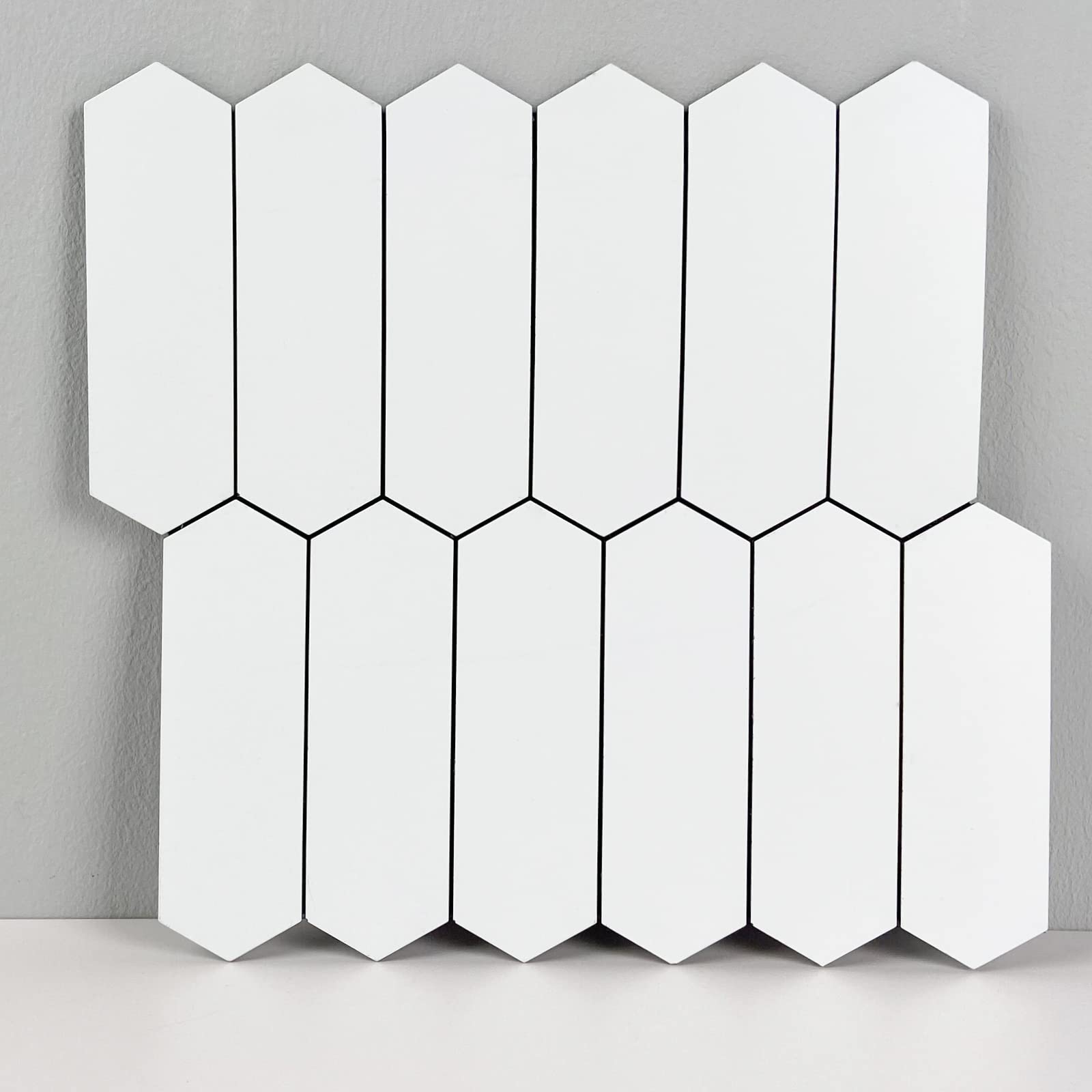 MiscasaPeel and Stick Backsplash Picket Tile, Ceramic Look Matte White Long Hexagon Self Adhesive Stick on Wall Tile, Pack of 12