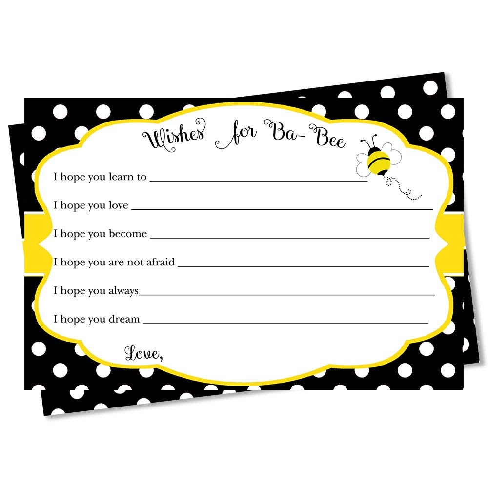 Bee Baby Shower, Wishes for Baby Cards, Bumble Bee, Gender Neutral, Yellow, Black, Team Green, Polka Dot, Buzz About, Babee, Dear Baby, 24 Pack Printed Cards