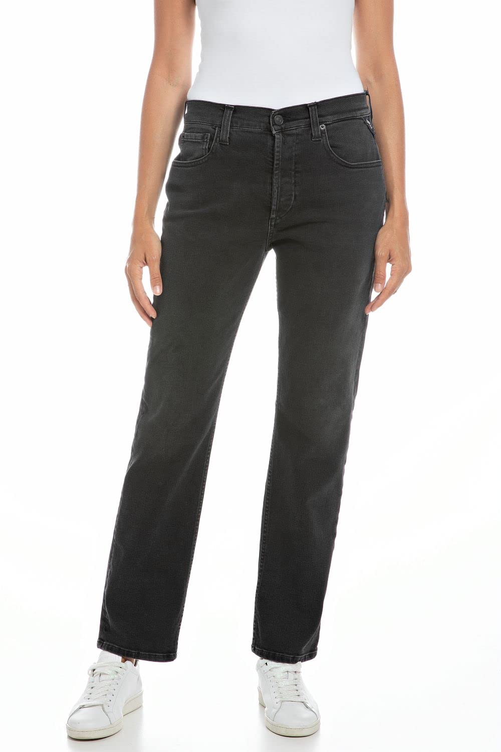 Replay Damen Jeans Maijke Straight-Fit, Black 098-1 (Schwarz), 28W / 28L