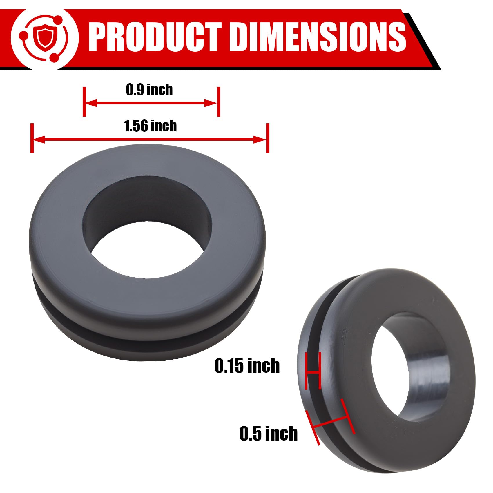 Gummidichtungen, langlebige runde Gummidichtungen, geeignet für 3,8 cm große Öffnungen, 0,3 cm dicke Platten, bietet Schutz für Drähte, Kabel, Schläuche usw., Schwarz (4 Stück)