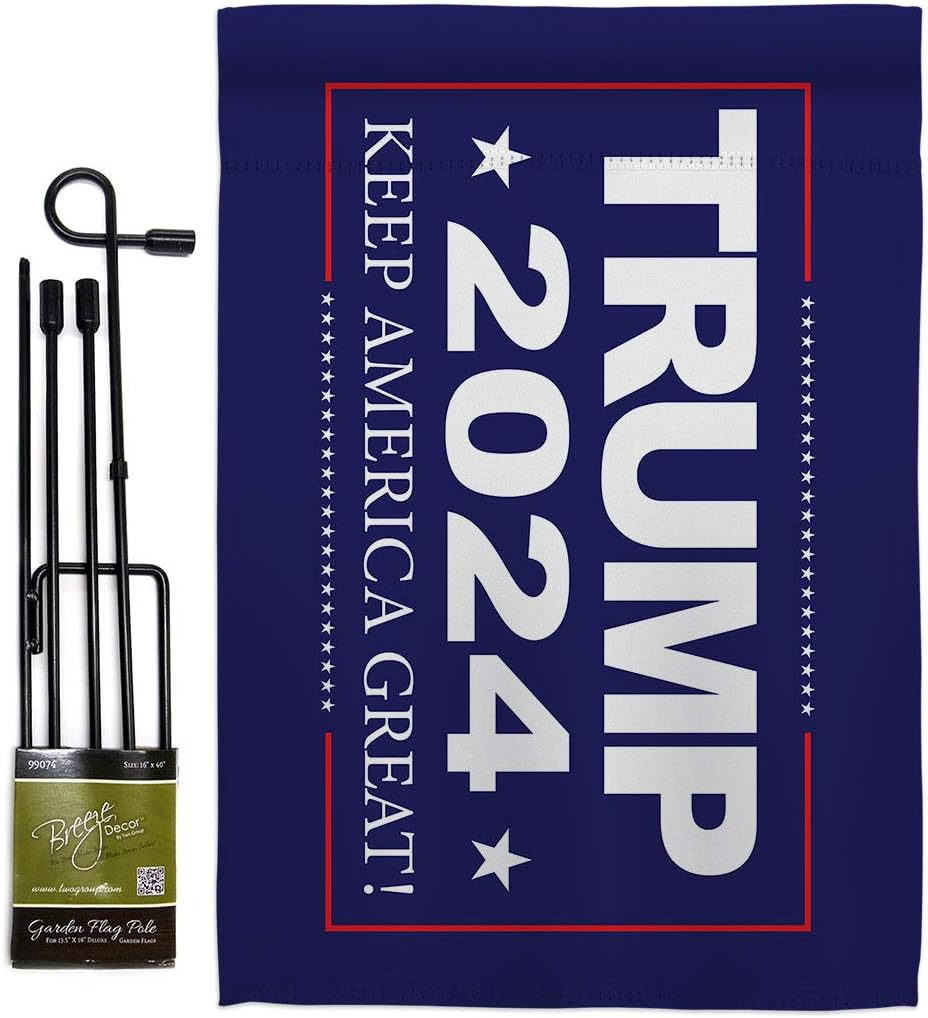 Trump 2024 Burlap Garden Flag Americana Political President Democrat Republican Tea Party United State American Election Small Decorative Gift Yard House Banner Double-Sided Made In USA 13 X 18.5