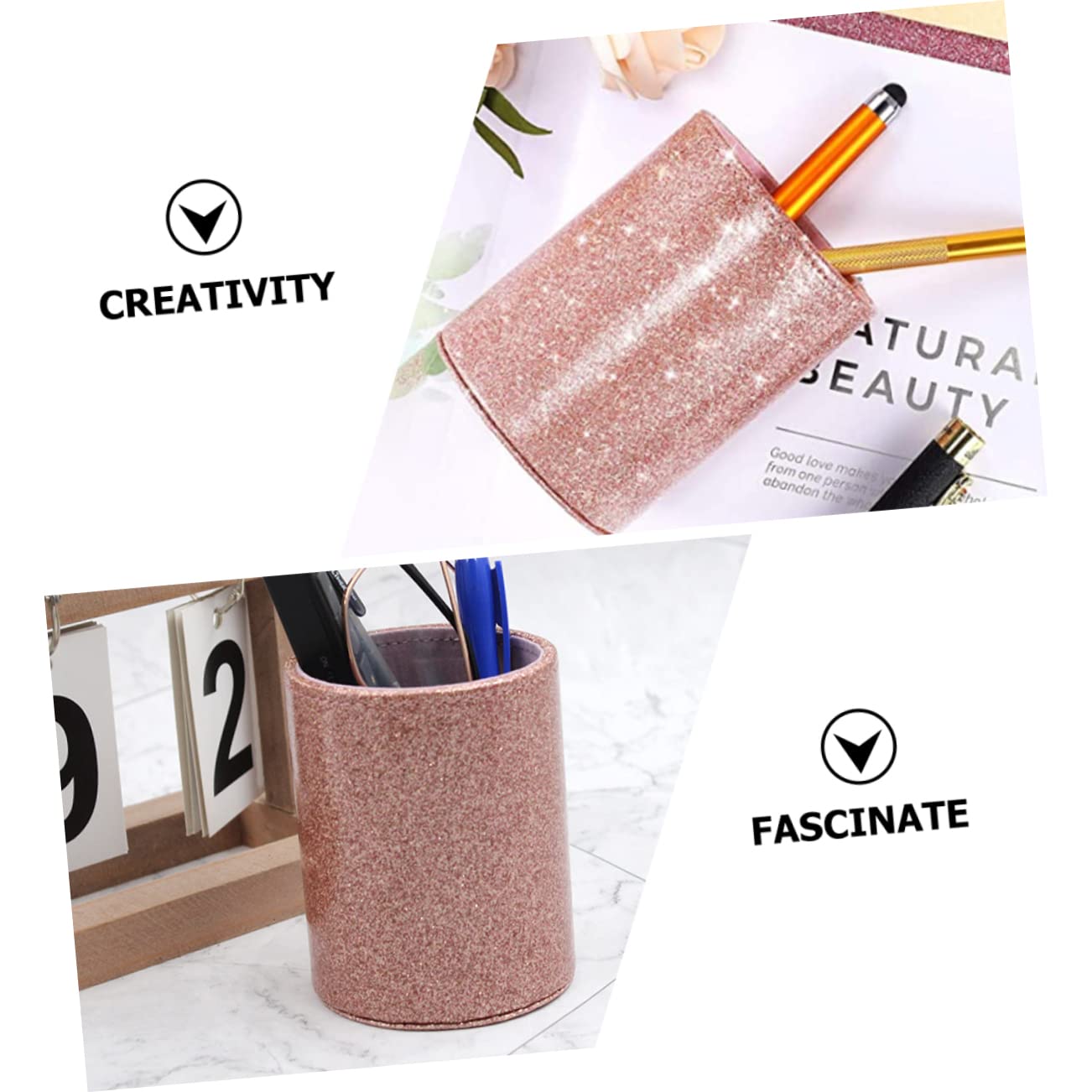 NUOBESTY 4pièces Porte-stylo Pu Scintillant Pour Bureau Organisateur Esthétique Pour Pinceaux De Maquillage Et Petits Objets Accessoire Décoratif Pratique