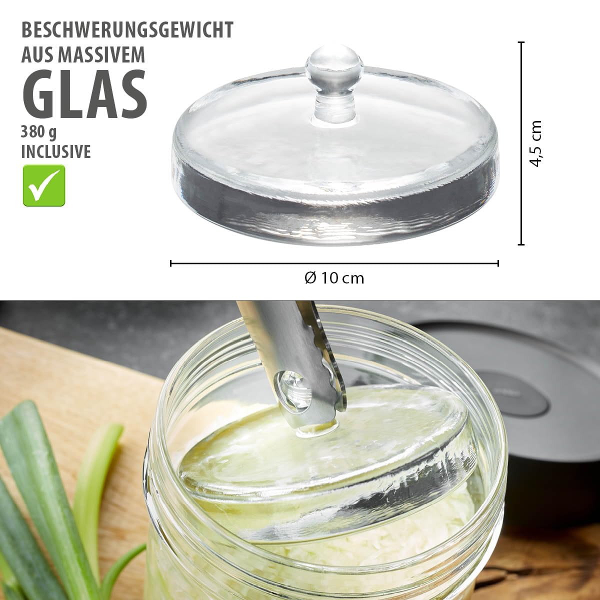 GEFU Fermentiergläser NATIVO 2er Set - 0,5L & 1L, inkl. Beschwerungsgewicht, Fermentationsglas mit Gewicht und Deckel, transparent, zum Einlegen