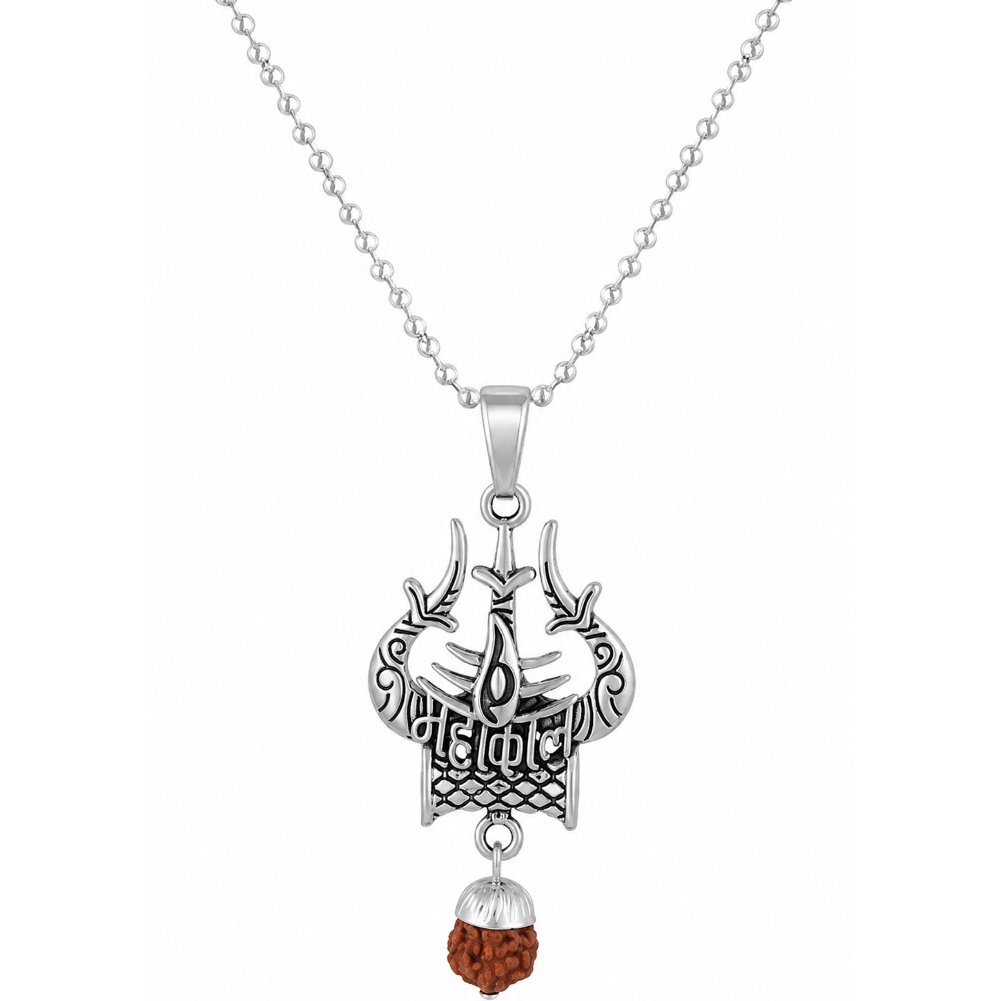 Lord Shiva Trishul Pendant with Mahakaal Tilak & Rudraksha | Gold-Plated Brass Locket for Men & Boys | Spiritual Religious Jewellery-image-17