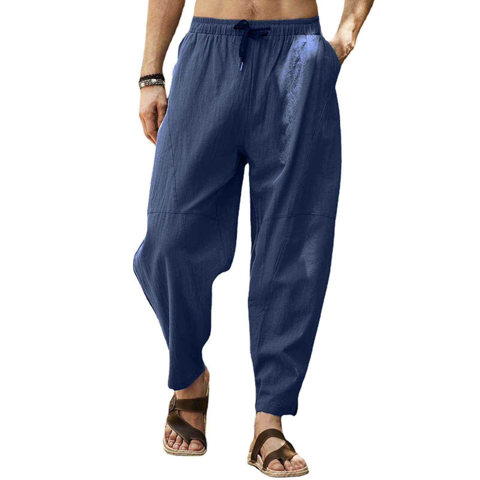 Cooleep Pantaloni Lino Uomo Estivi Casual Pantaloni Elasticizzati Leggeri da Yoga Spiaggia