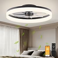 Vista 10 de VOLISUN Ventiladores de techo pequeños de 13 pulgadas con luces y control remoto, ventiladores de techo de perfil bajo con luz, luz de techo LED