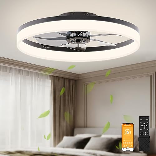 Miniatura 36 de VOLISUN Ventiladores de techo de perfil bajo con luces y control remoto, ventilador de techo empotrado, 3000 K-6500 K, luz LED inteligente sin Negro