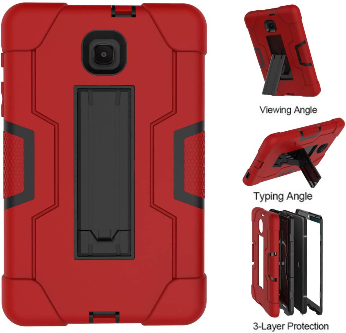 Galaxy Tab A 8.0 case 2018, Bingcok Full-Body Hybrid Shockproof Drop Protection Cover with Kickstand for Samsung Galaxy Tab A 8.0 2018 Model SM-T387 Verizon/Sprint/T-Mobile (Red + Black)