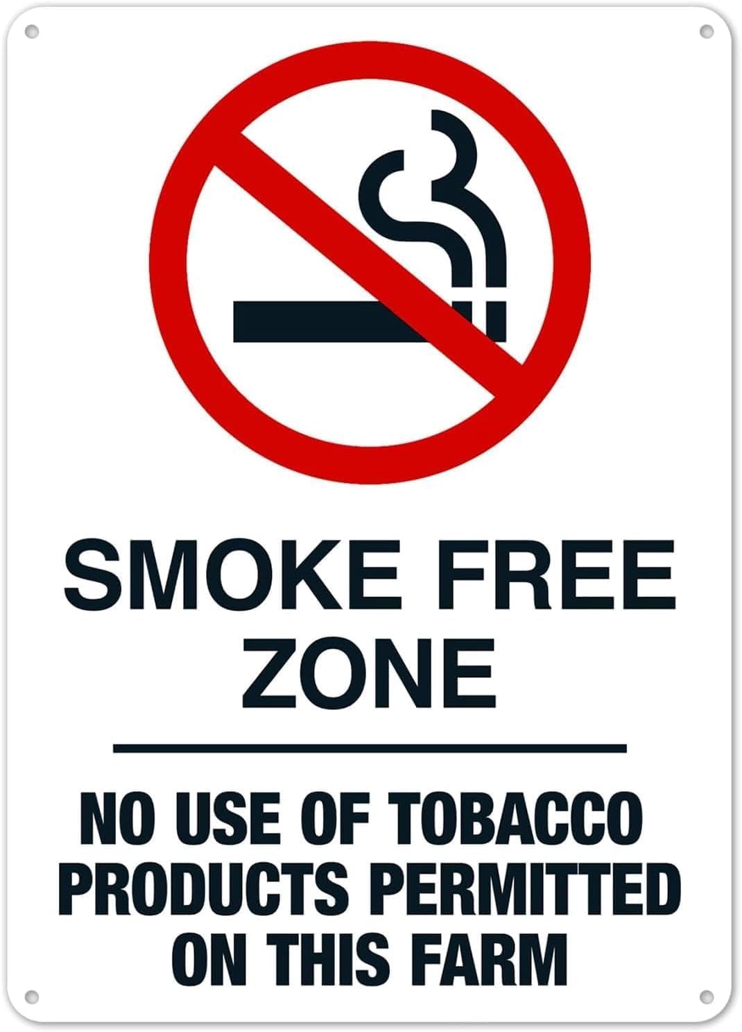 (2-Pack) Metal Tin Sign Smoke Free Zone No Use Of Tobacco Products Permitted Sign 8x12 Inch Informational Decorative Wall Plaque Commercial Building Office Restaurant Public