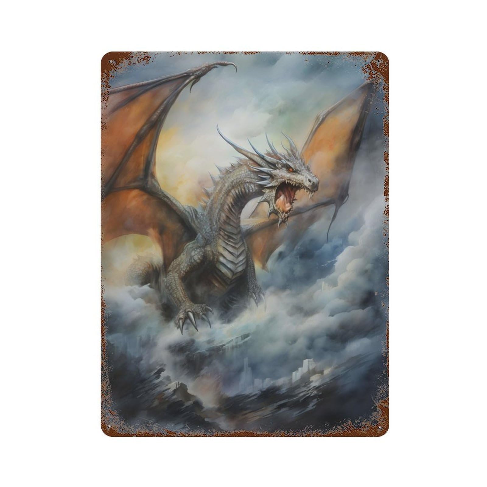 Angry Dragon Decorative Tin Sign 15.7"x11.8", Retro Wall Decor for Living Room, Hallway And Home Decor