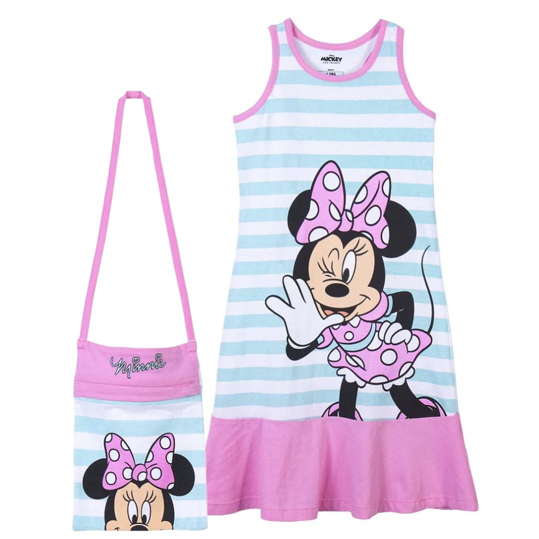 Disney Minnie Mouse Vestido Niña, Diseño Clásico, Vestido y Bolso para Niña, Vestido Manga Corta para Niña, Algodón Suave, Tallas 2 a 6 Años