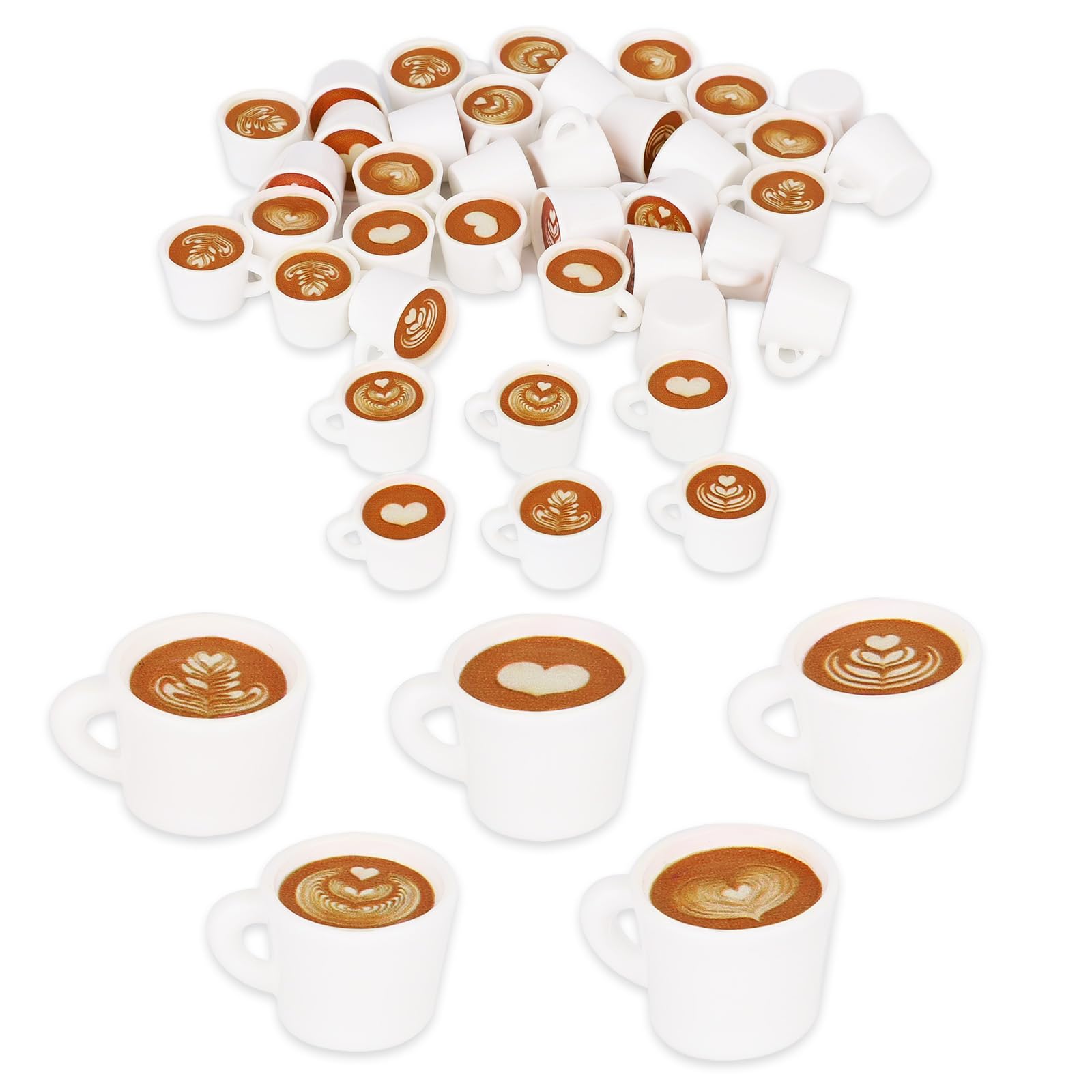 40pcs Mini Resin Coffee Cups, Cute Miniature Coffee Mug Small Drink Beverage Dollhouse Play Party Decor Tiny Charms for Bracelets Keychain Earring Jewelry Making Doll Kitchen Ornaments Accessories
