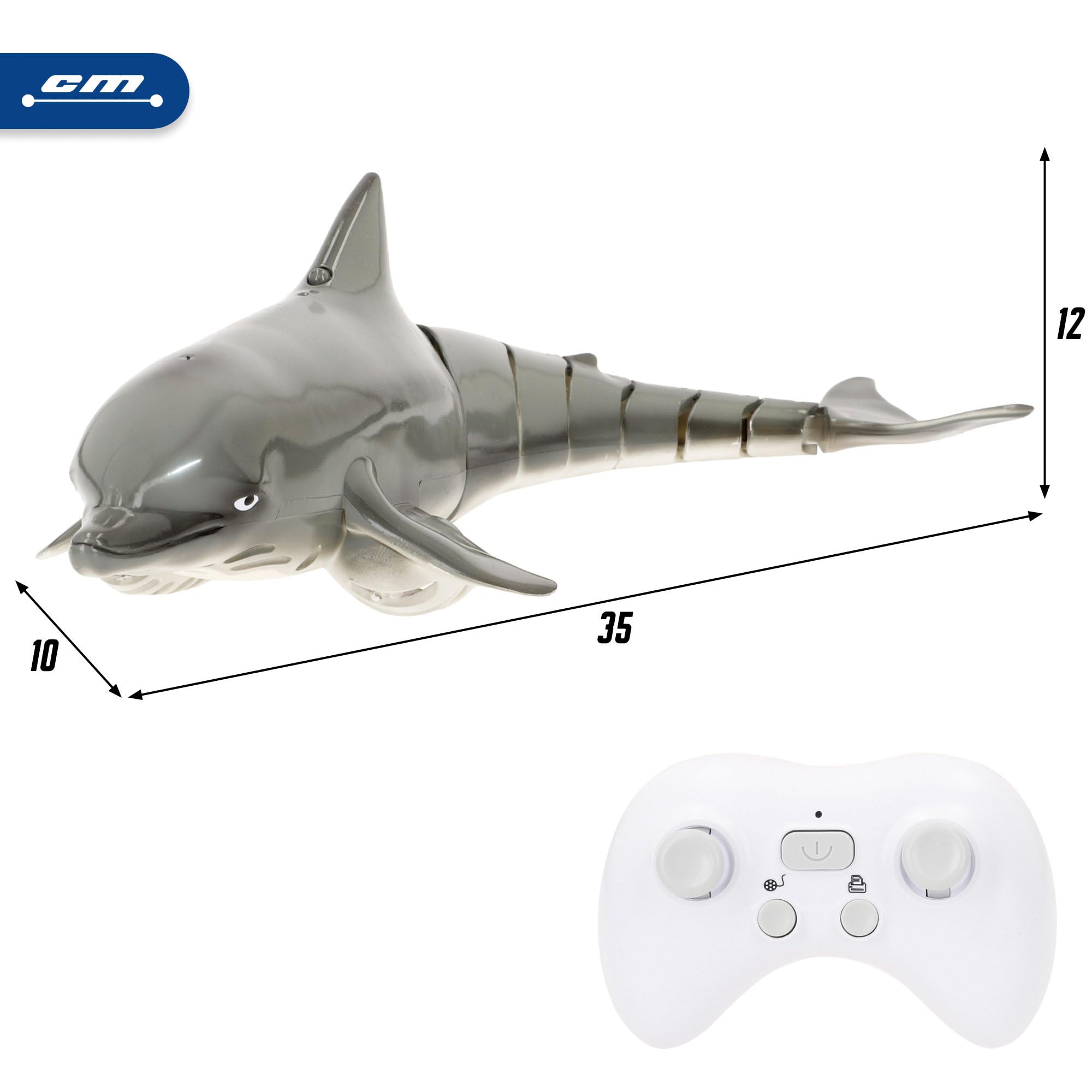 ColorBaby Racing Boat Delfín de Juguete teledirigido, 35x12x10 cm, Mando Sumergible, 6 direcciones, Frecuencia 2.4 GHz, Alcance 30 Metros, Autonomía 25 Minutos, +3 años (39730)