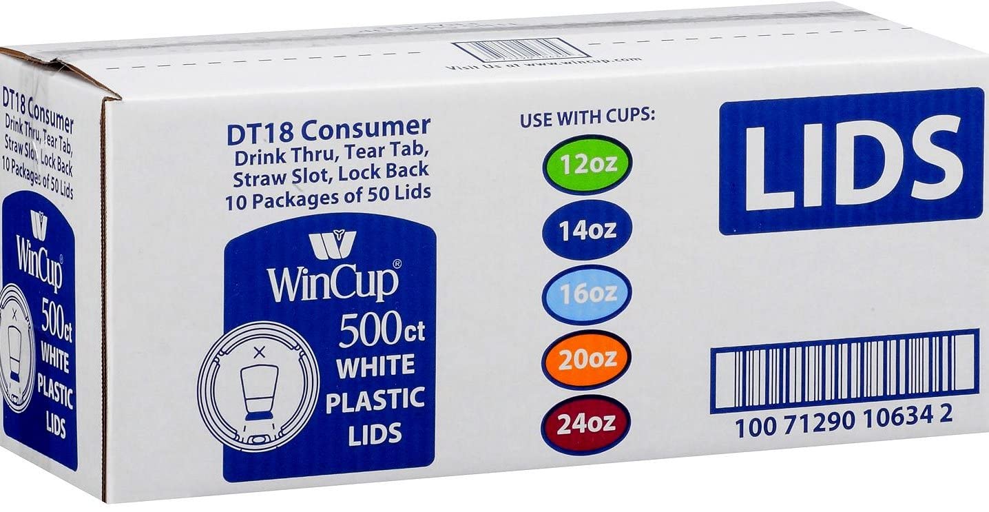 Wincup White Lids DT18 500ct use with cups 12oz, 14oz, 16oz, 20oz & 24oz