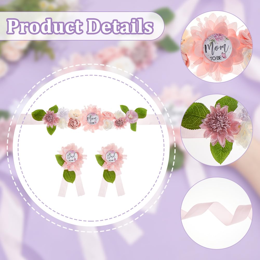 DICOSMETIC Pink Baby Shower Maternity Sash Belly Belt Mom to Be Sash Daddy to Be Corsage Pin Baby Girl Gender Reveal Decorations Pregnancy Photography Props with Waistband and Flower Brooch - Image 4