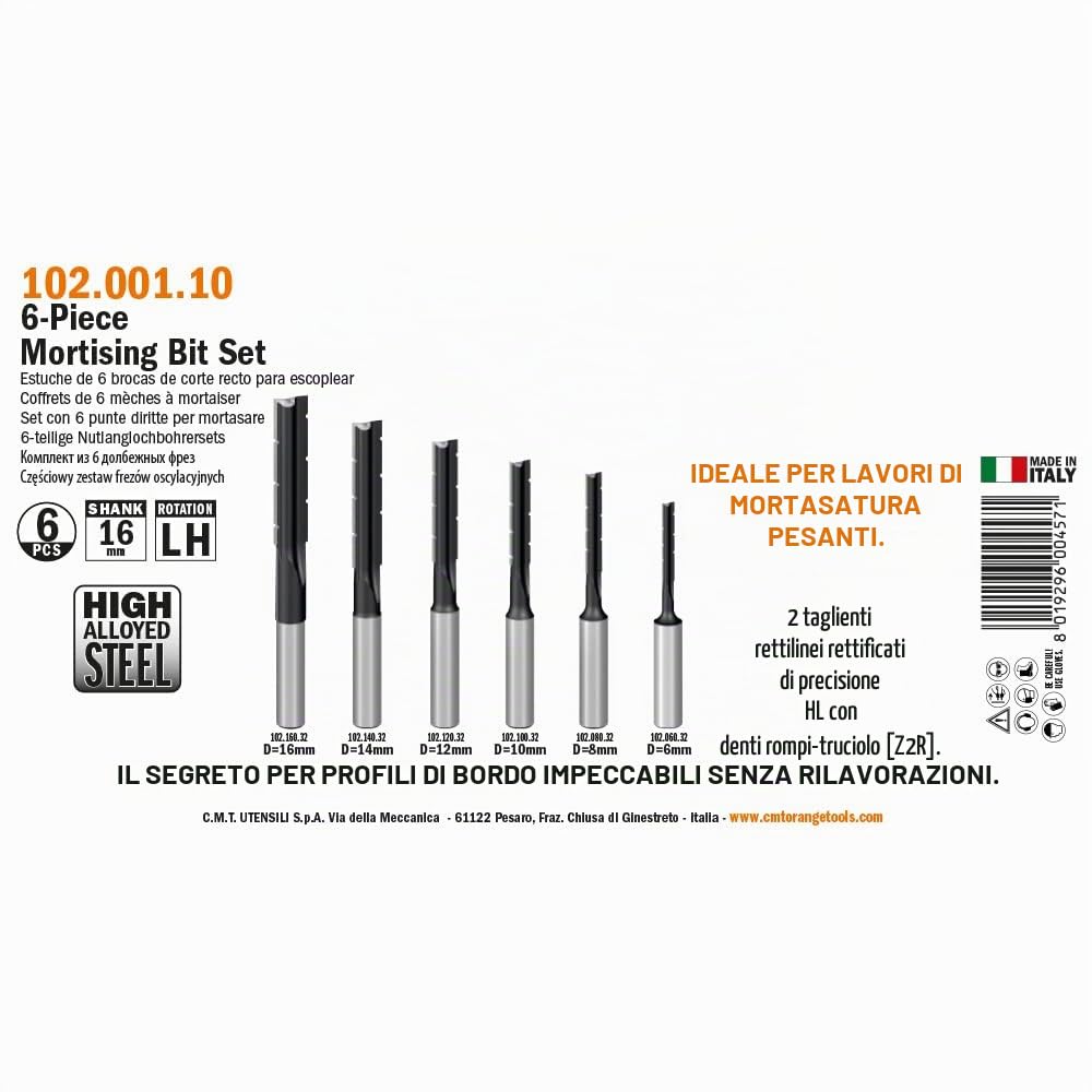CMT 102.001.10 Set con 6 Punte Diritte per Mortasare, Grigio
