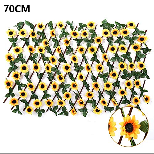 N/T - Valla de jardín extensible, enrejado de madera, con hojas de girasol artificiales, protección UV, protección visual para jardín, patio trasero, cultura del salón, paredes verdes