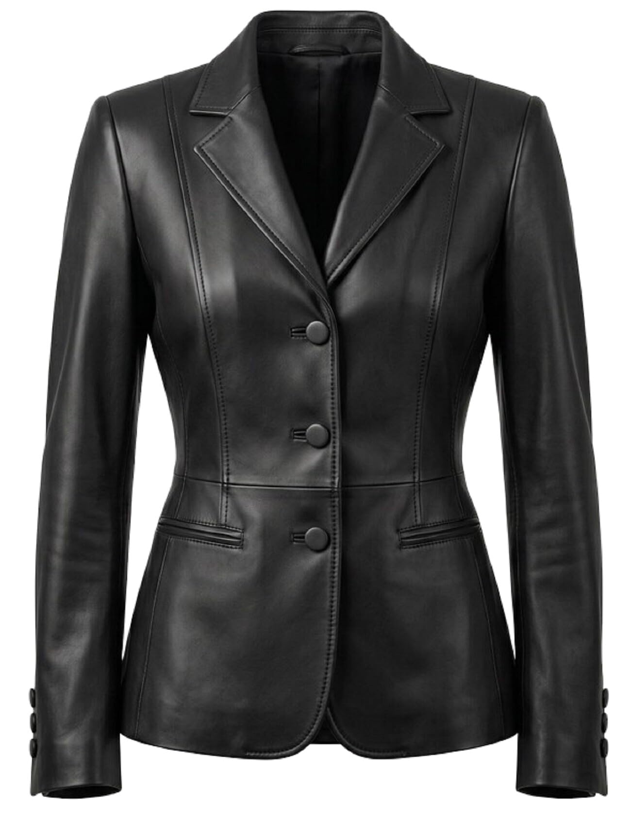 Damska marynarka premium ze skóry slim fit - elegancka dopasowana kurtka garniturowa
