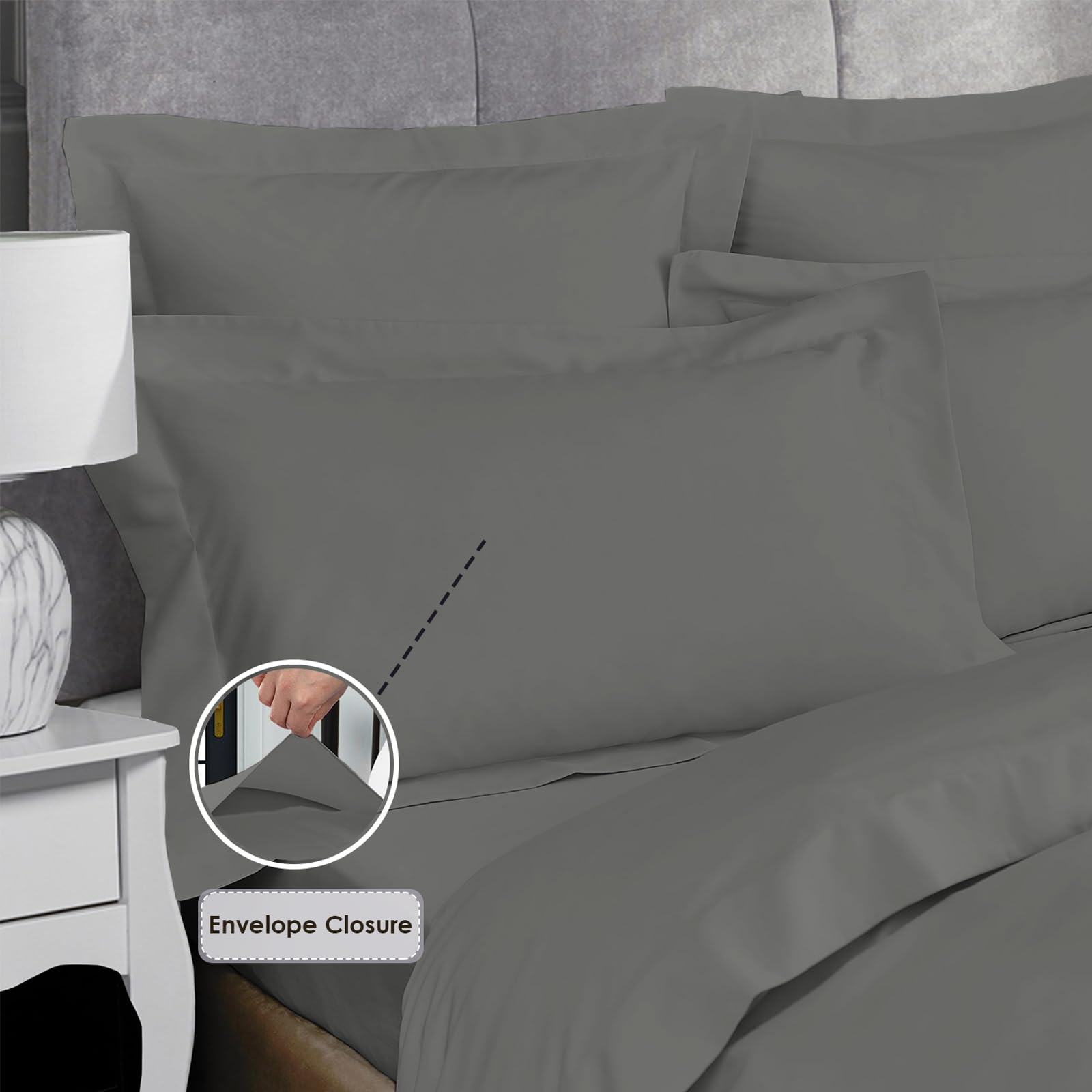 Pizuna Luxurious Cotton Standard Pillowcases 2 Pack Dark Grey 50x75cm - Image 3