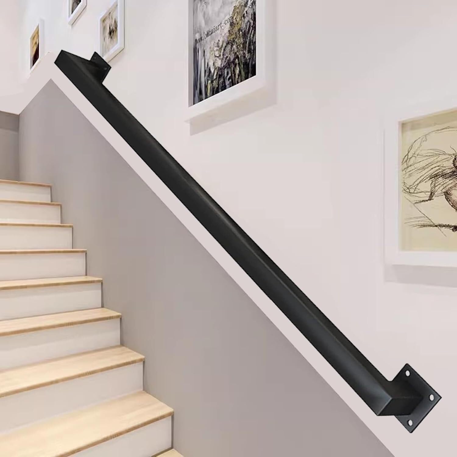 LXXW Bar Foot Rail Wrought Iron Stair il Kit，Black Metal Banister Railing Support for Staircase Wall Balustrade Foot Rail(150cm)