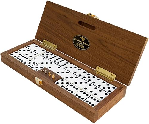 Alex Cramer Mariner - Juego de dominó con caja de nogal negro 28 dominó doblemente seis con 2 clavijas chapadas en oro de 18 quilates y 2 clavijas Alex Cramer Mariner - Juego de dominó con caja de nogal negro 28 dominó doblemente seis con 2 clavijas chapadas en oro de 18 quilates y 2 clavijas