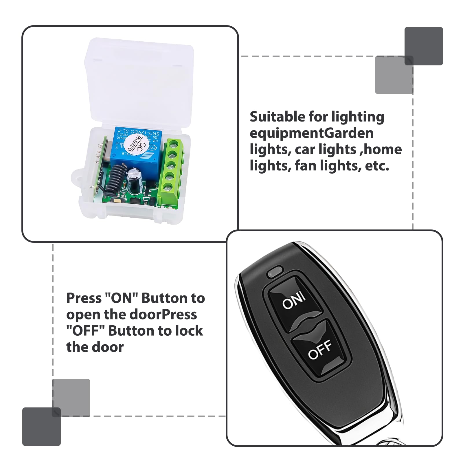 12 V mando a distancia interruptor: relé inalámbrico, interruptor inalámbrico de 433 mhz con 2 transmisores, contactos sin potencial relé controlador para cerraduras de puerta enrollable, luces