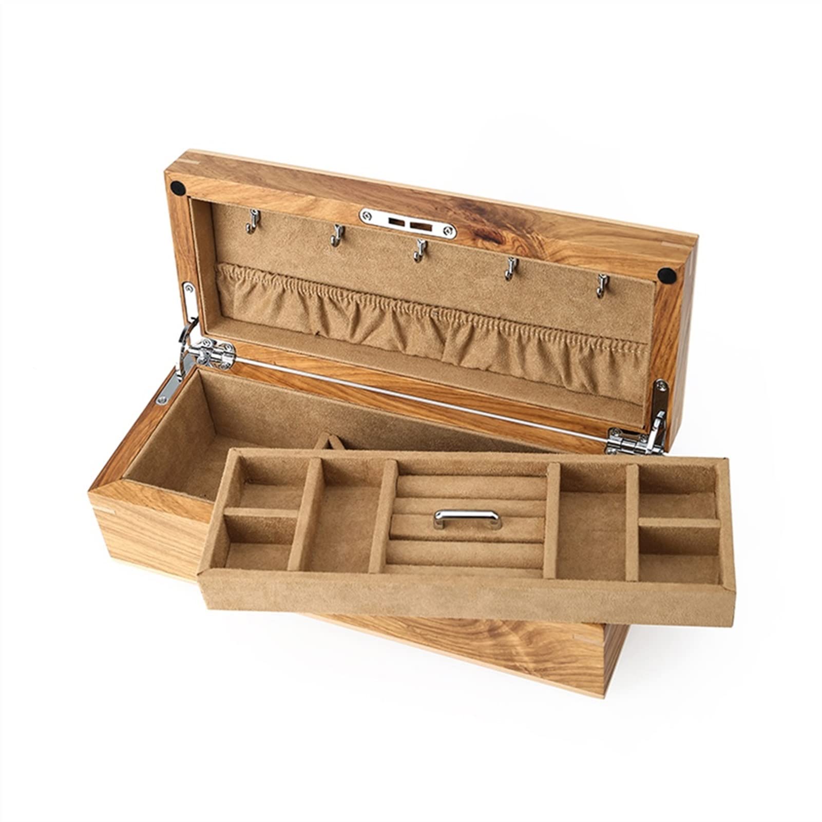 2 Layers Jewelry Storage Case Wooden Jewelry Box Jewelry Display Box with Lock Jewelry Organizer Jewelry Storage Box