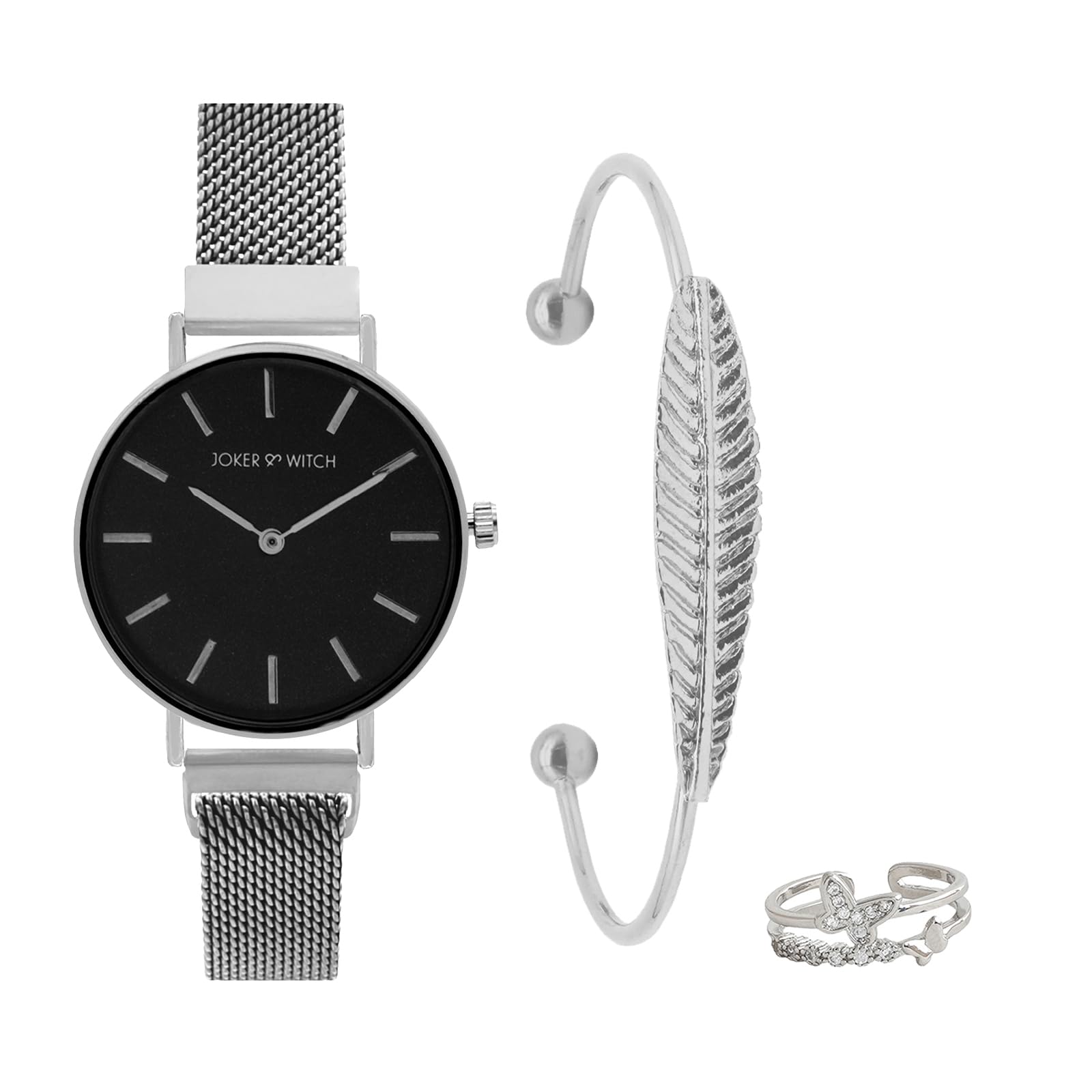 Joker & Witch Stainless Steel Women Fairy Fern Love Triangle Analogue Watch, Black Dial, Silver Band (B0C862G8S5) Amazon Price History, Amazon Price Tracker