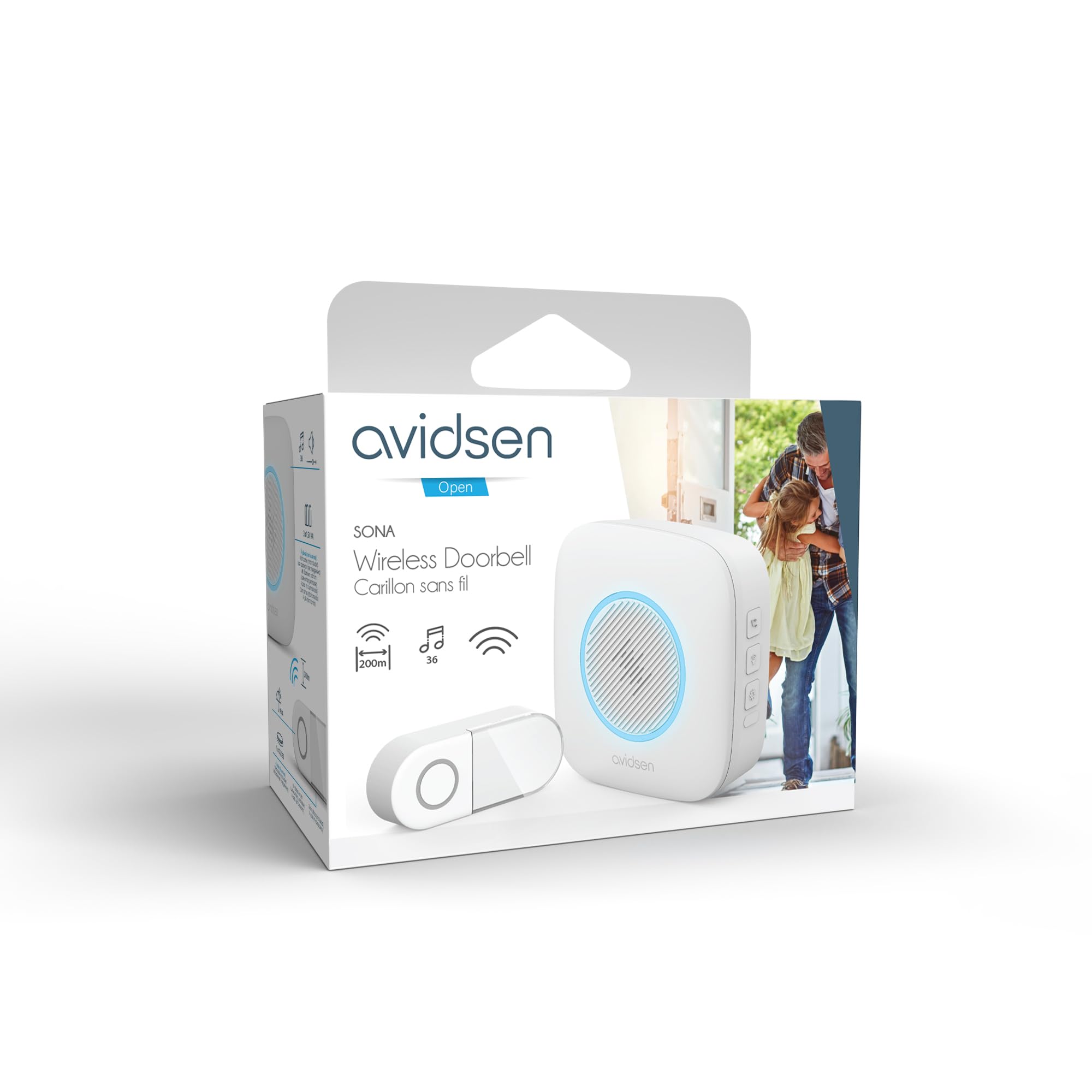 Campanello senza fili con luce lampeggiante e batterie (3xAAA) Sona - Avidsen