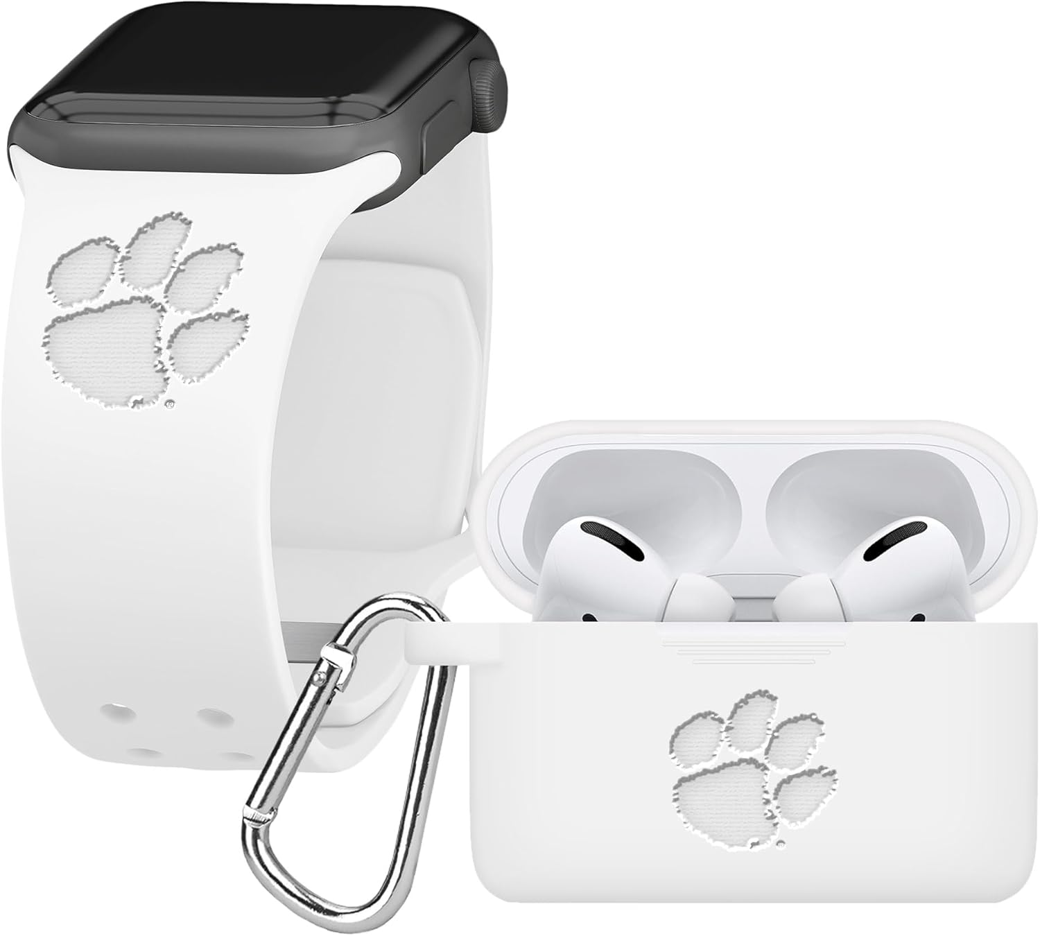 AFFINITY BANDS Clemson Tigers Engraved Silicone Combo Package Compatible with Apple Watch and AirPods Pro (42/44/45/49mm (46mm Series 11) Black)