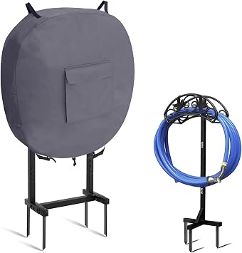 Garden Hose Holder Cover Hose Rack Metal Water Hose Stand 600D Oxford Cover with Shrink Cord Buckle Gray
