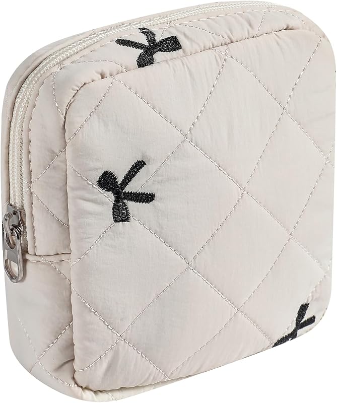 Necessaire de maquiagem pequena acolchoada uekeboag com zíper, 06Beige Bow, 1 unidade