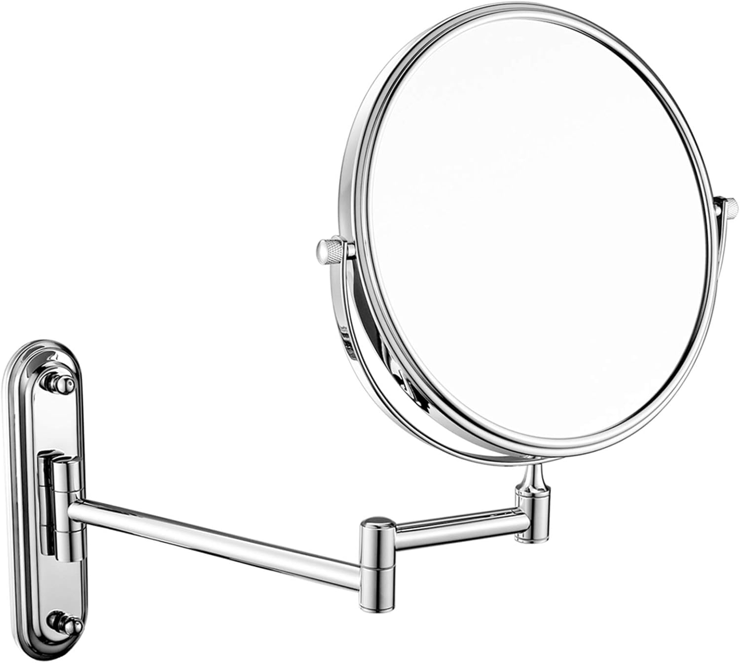 Specchio per Trucco a Parete, Specchio da Barba ingranditore bifacciale in Ottone da 8 Pollici, Specchio cosmetico Girevole Estensibile a 360° per Bagno, Cromato, 7X
