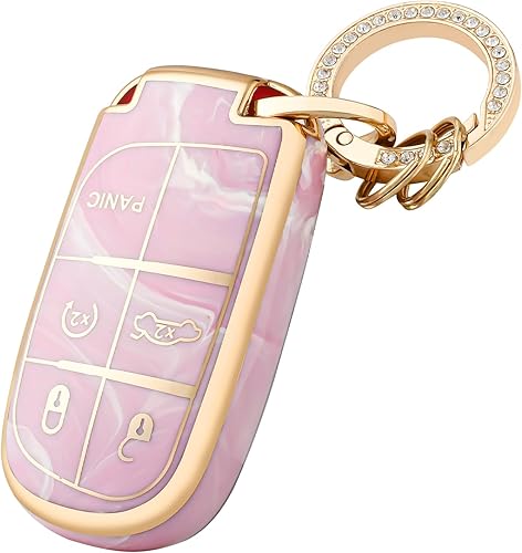 OFFCURVE Funda para llavero de coche compatible con Jeep y Dodge A5, Llavero de oro azul