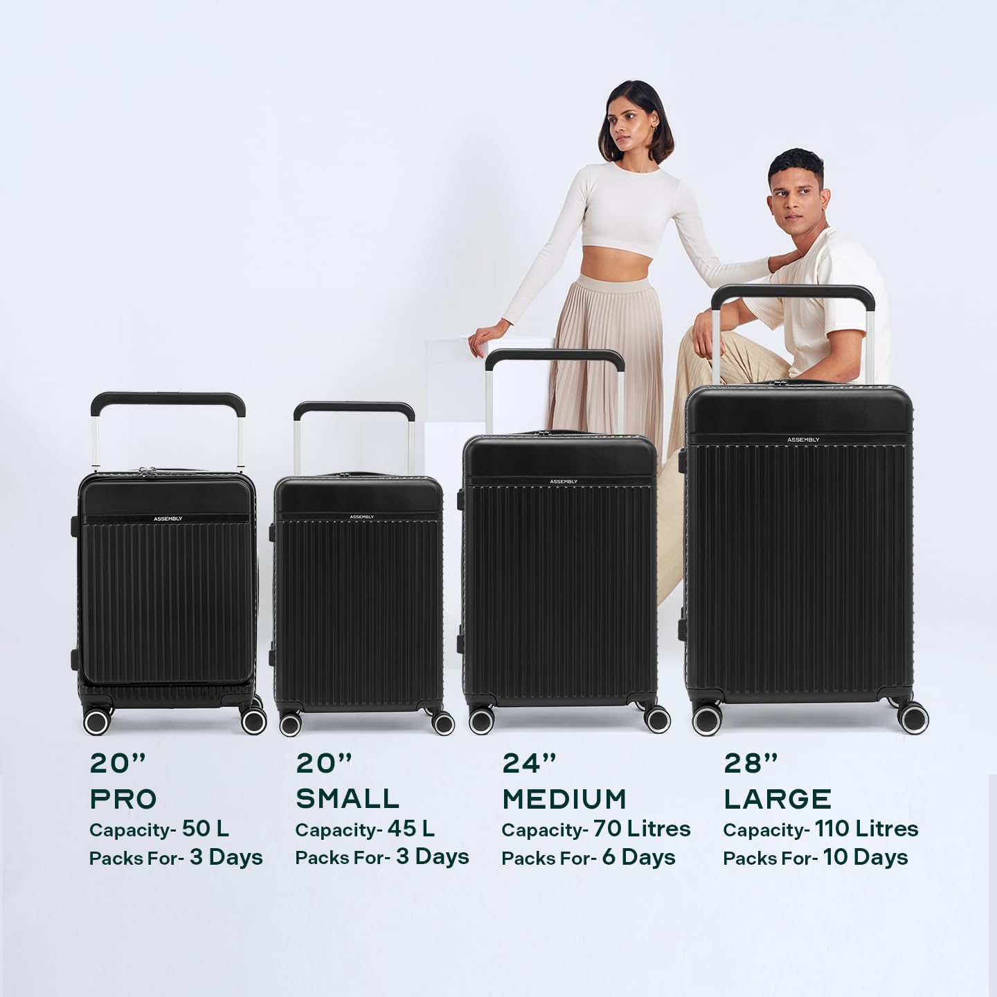 Equipaje duro de montaje | Bolsa de carrito de asa ancha de alta calidad con bloqueo TSA integrado y ruedas sin ruido, negro, Cabin 20 Inches, Equipaje