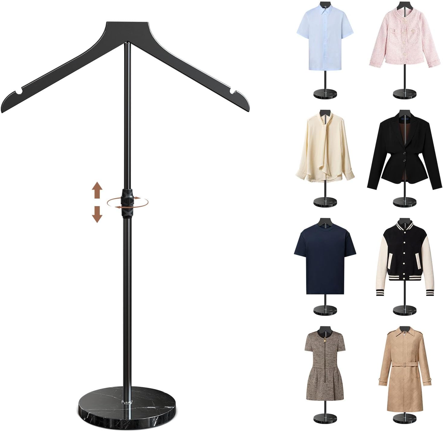 OLV Mannequin Torso with Marble Base, 18-34 Inch Adjustable Shirt Display Stand for Vendors Shop, More Stable High-end Dress Form Clothes Garment Rack, Jacket Coat Hanger Stand, Black Black Marble 1 Pack