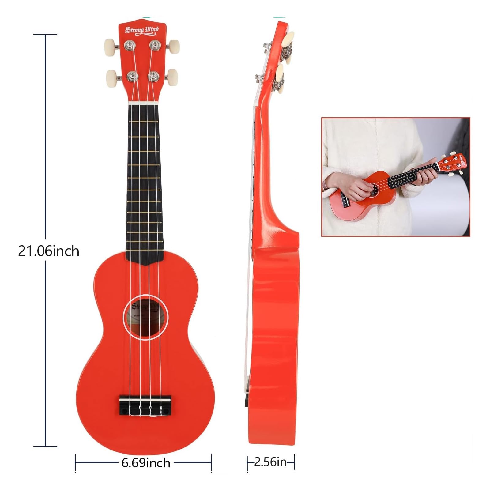Strong Wind Ukelele soprano de 21 pulgadas para principiantes, Uke Hawaii, guitarra infantil con funda para niños, principiantes, estudiantes (naranja)