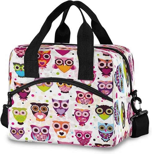 Bolsa de almuerzo con aislamiento reutilizable con diseño de búho lindo para mujeres y hombres, bolsa de almuerzo con correa ajustable para el