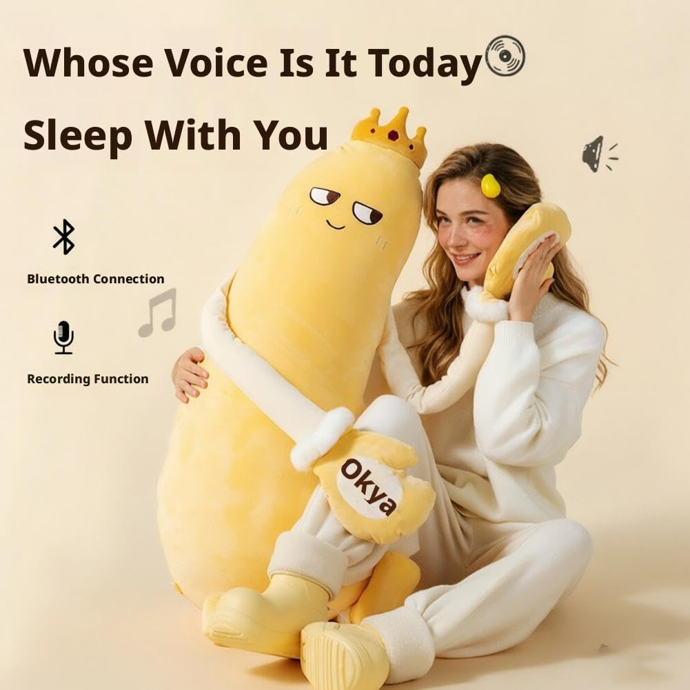 Mango Karotte Plüsch Umarmungskissen mit Klopfen und Bluetooth Aufzeichnung, Langes Körperkissen für Erwachsene, Einstellbare Geschwindigkeit & Timer, Smart Auto Shut Off, Einschlafhilfe Emotional und