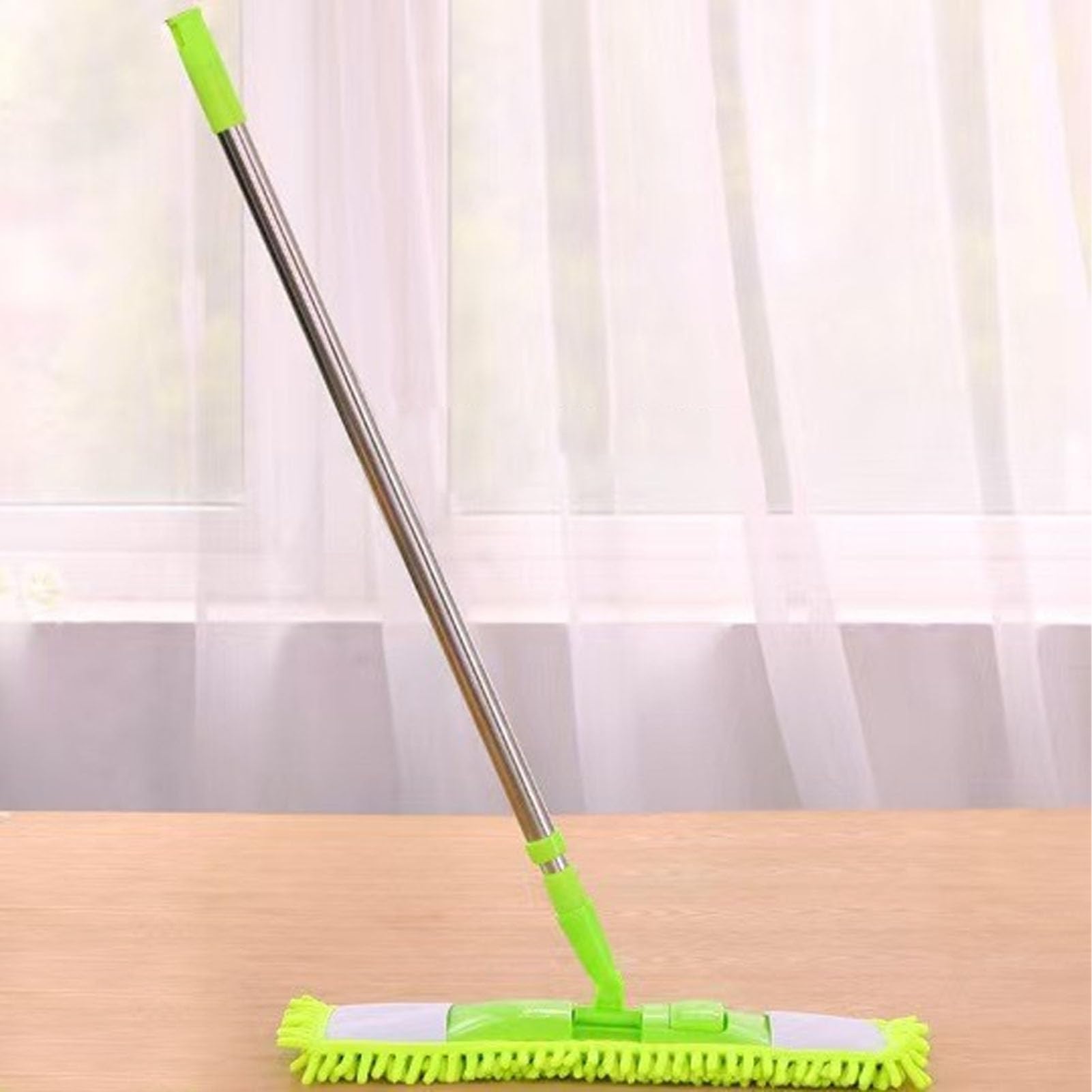 GOWENIC Fregona Plana de Secado Húmedo con Almohadillas de Chenilla, Fregona para Limpieza de Suelo Desmontable, de Lavado Reutilizable de Secado Rápido para Uso Doméstico (Green)