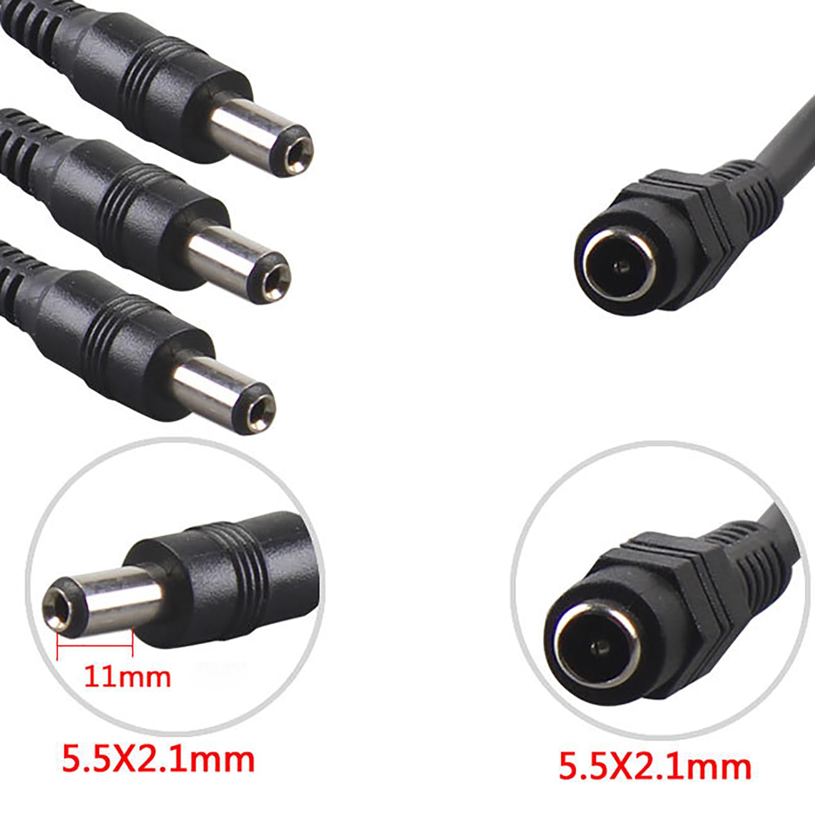 Cavo Splitter DC 5,5x2,1 Mm 18AWG, 1 Femmina A 2 Maschi, 90 Gradi, Lunghezza 70 Cm, Per Telecamere, LED, Router E DVR, 5V-24V 3A