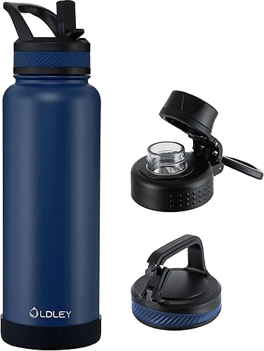 Miniatura 39 de OLDLEY Botella de Agua Aislada de 32 oz con Pajilla, Vaso Frasco de Agua Deportiva de Acero Inoxidable con 3 Tapas (Pajilla, Boquilla y Tapa con