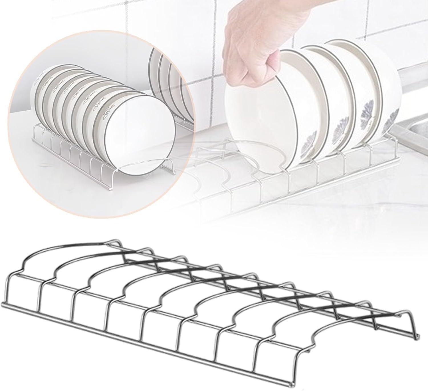 Szjinbao 2Pcs Stainless Steel Small Bowl Drying Rack, Chrome Dish Drainer for Bowls, Pot Lids, Plates, Cutting Boards, Pots & Pans, Countertop Organizer Dish Rack