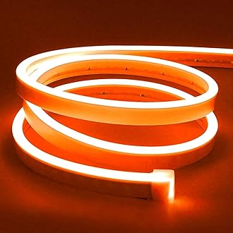 Lamomo LED Neon Lights, 16.4ft Orange Halloween Decorations 0.39In/Cut Neon Light Strip, 12V Flexible Waterproof LED Strip,Silicone Neon Rope Light for Indoor Outdoor Decor（Power Adapter not Included