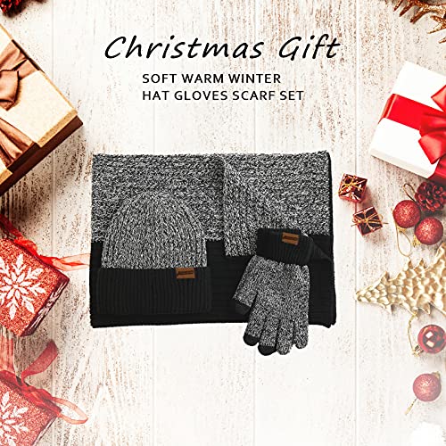Winter Hats Scarf For Men With Touchscreen Gloves Warm Men's Scaves And Beanie Hat Themal Gloves Set #TOP4