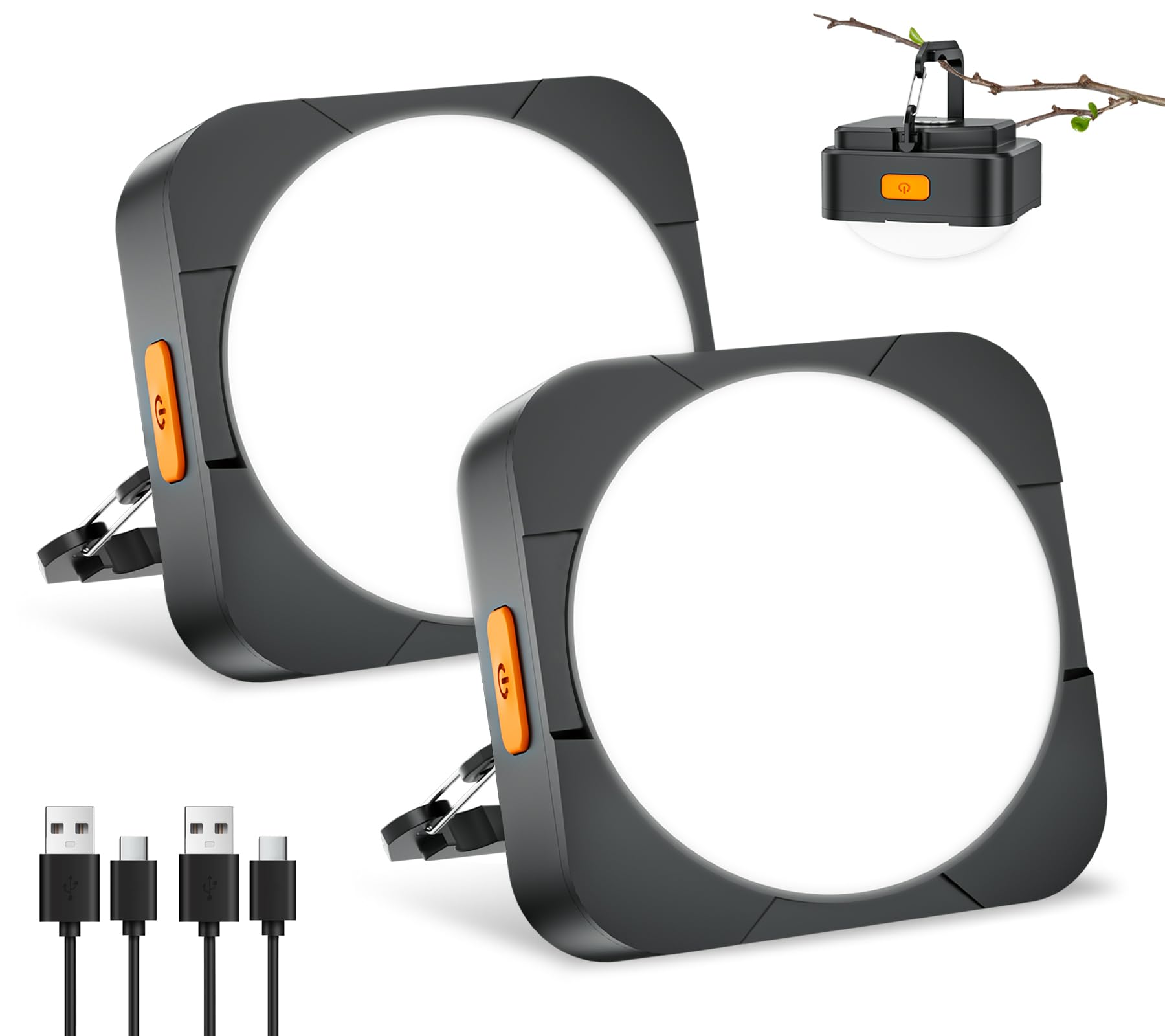 FLY2SKY de luces recargables para camping, 2 unidades, 2000 mAh, luces de tienda de campaña, linterna LED portátil, equipo de supervivencia, accesorios de camping para senderismo, mochileros, pesca