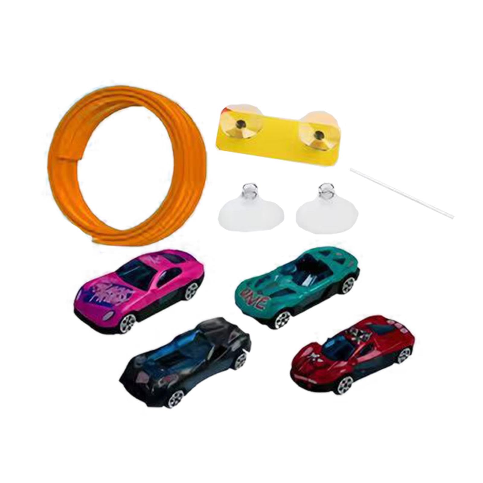 Pista de Carreras Flexible 4.5m (14.8 ft) con Ventosa y 4 Coches de Aleación, Juguete de Pista Portátil para Niños
